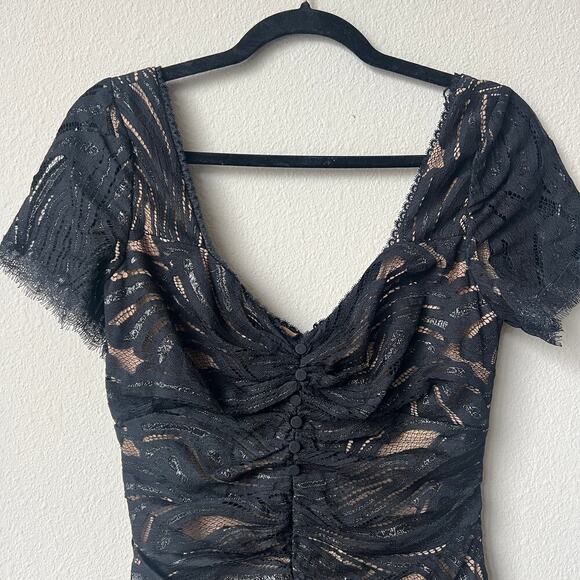 Jonathan Simkhai Black Metallic Lace Mini Ruffle Dress Size 6 - Picture 4 of 7